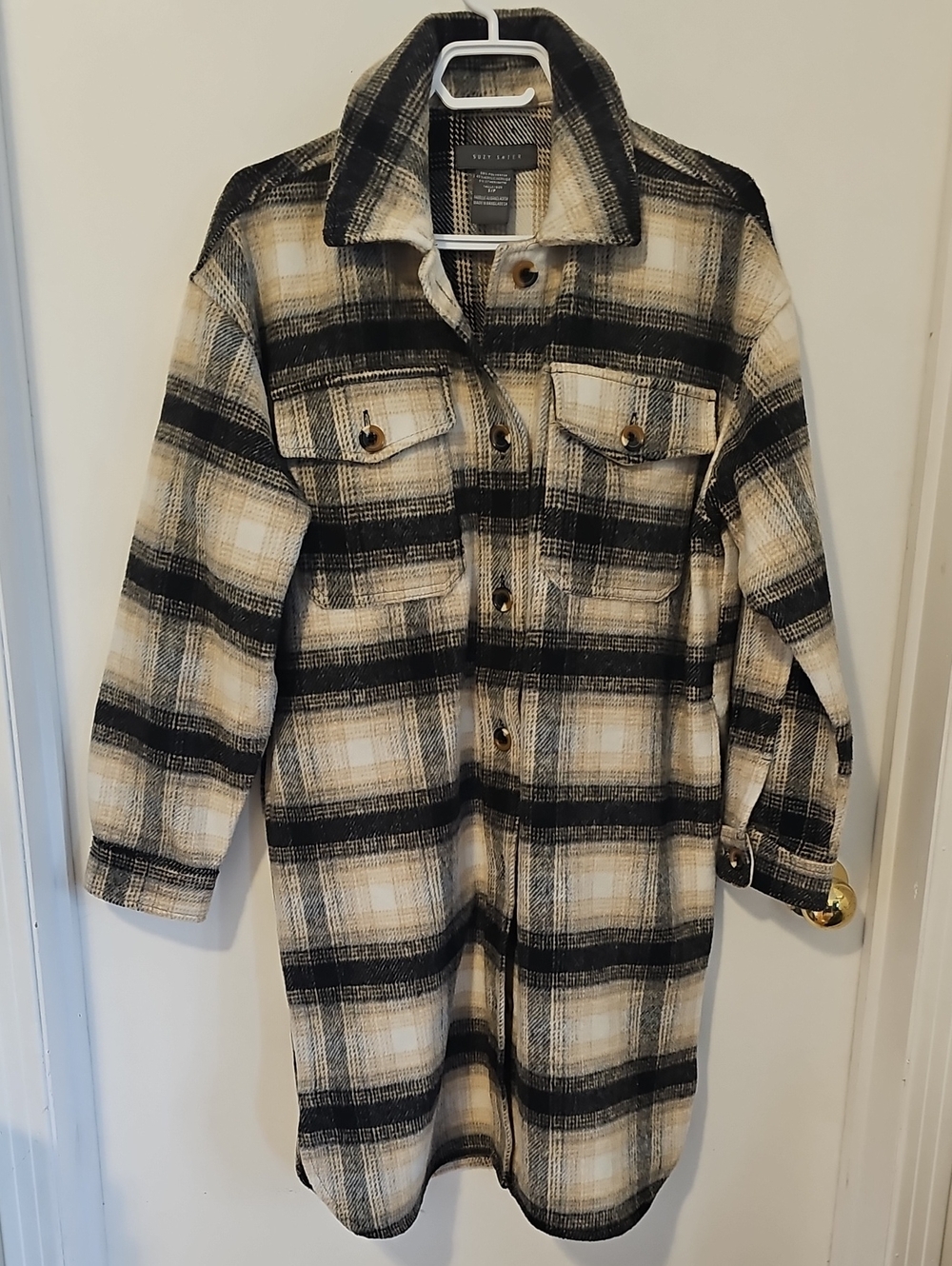 Plaid Shacket Jacket in Black and Cream
